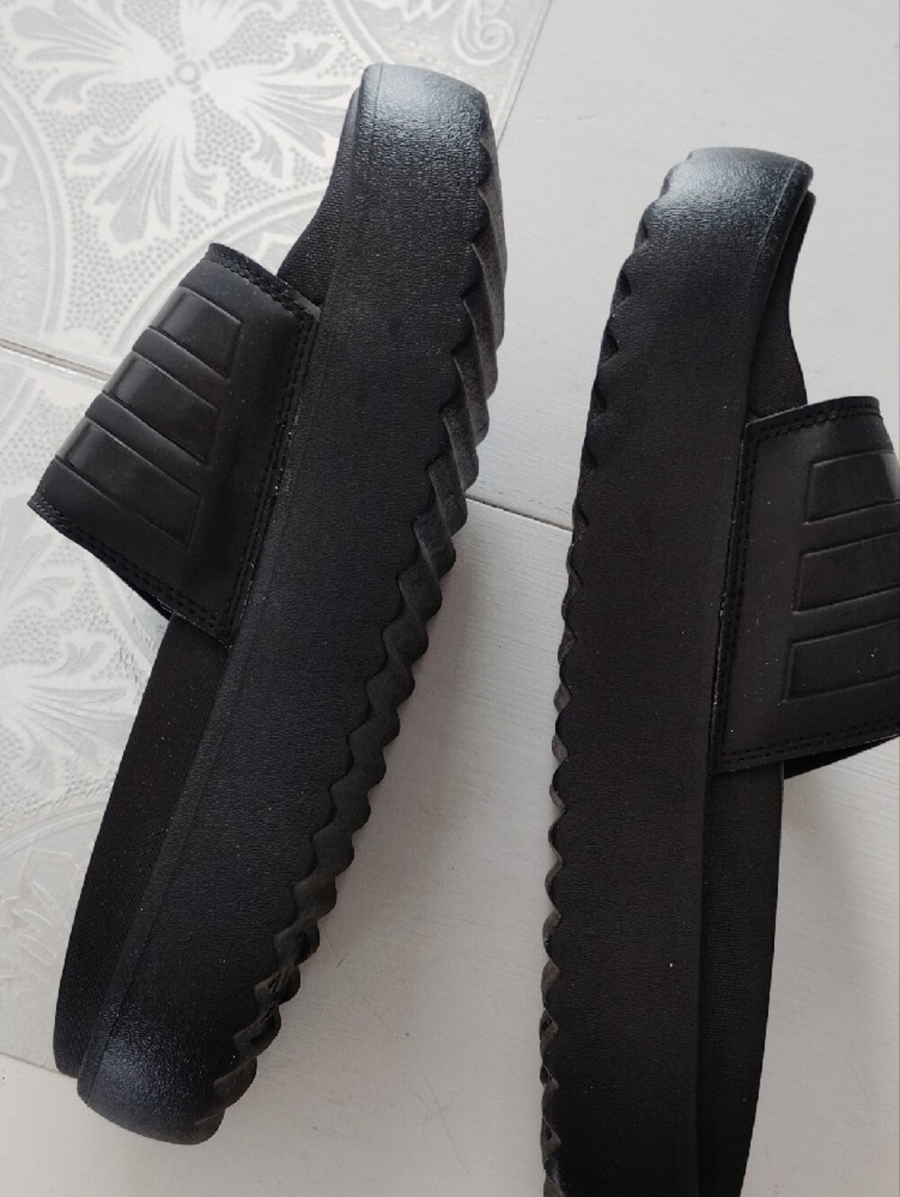 adidas Black Slide Sandals with Signature Three Stripes - Picture 3 of 8